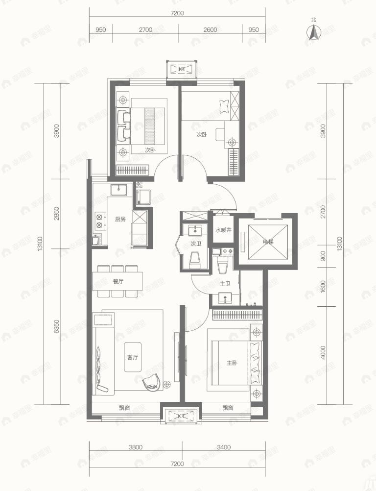 长安润璟3室2厅2卫户型图