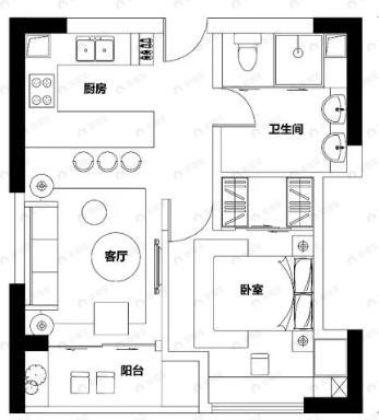 地铁时代常青城1室1厅1卫户型图
