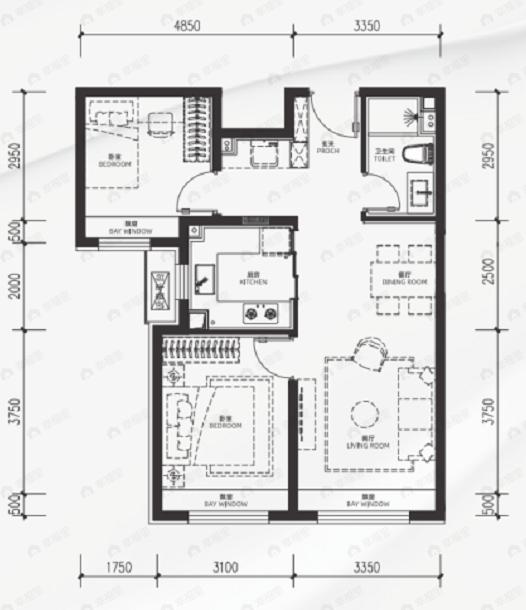 越秀星樾2室2厅1卫户型图