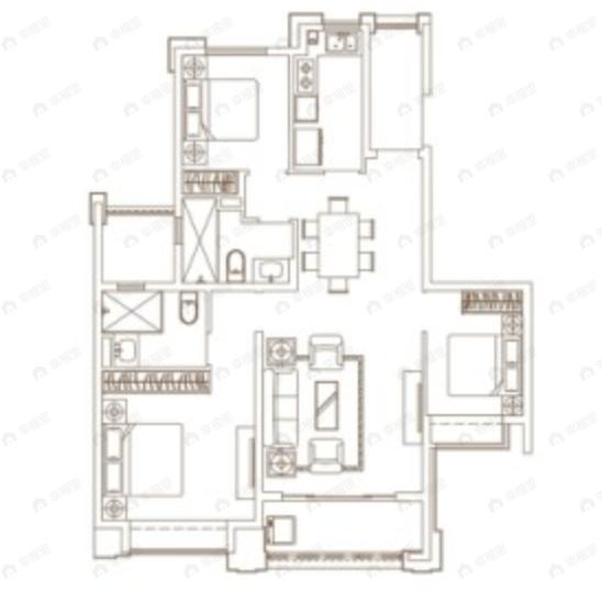 恒大珺睿庭3室2厅2卫户型图