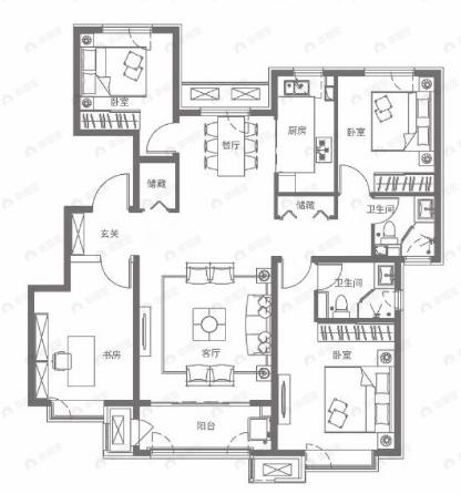 京能雍清丽苑4室2厅2卫户型图