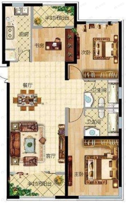 浦江御景湾3室2厅2卫户型图