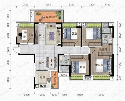 华源城5室2厅2卫户型图