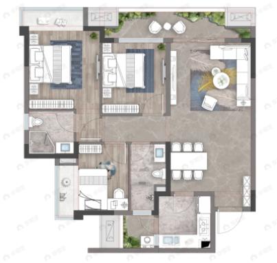 西派宸樾3室2厅2卫户型图