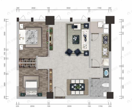 香槟城2室2厅1卫户型图