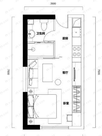 地铁时代常青城1室1厅1卫户型图