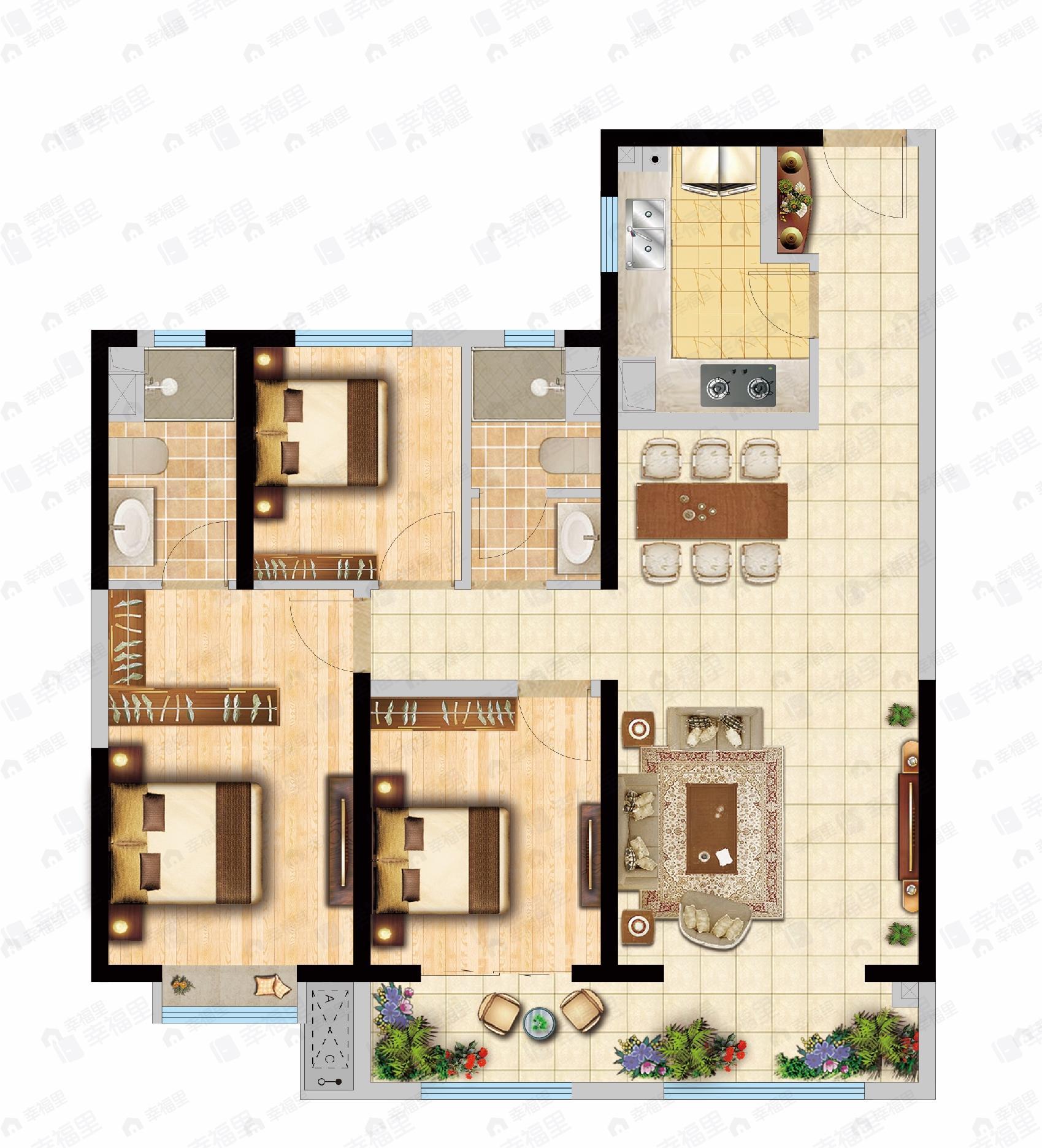 富力天禧城3室2厅2卫户型图