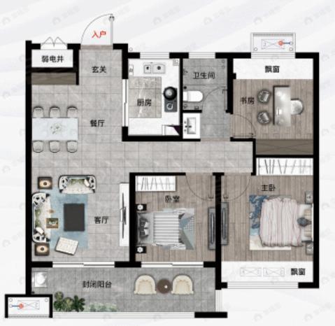 美好首玺3室2厅1卫户型图