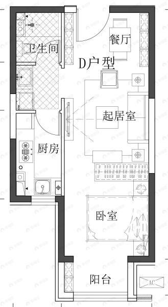 住总兴创如遇1室1厅1卫户型图