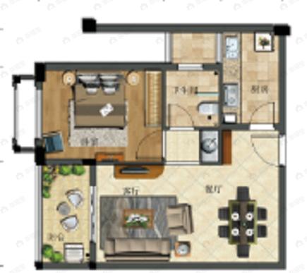 青霞山水卡伦德拉小镇1室2厅1卫户型图
