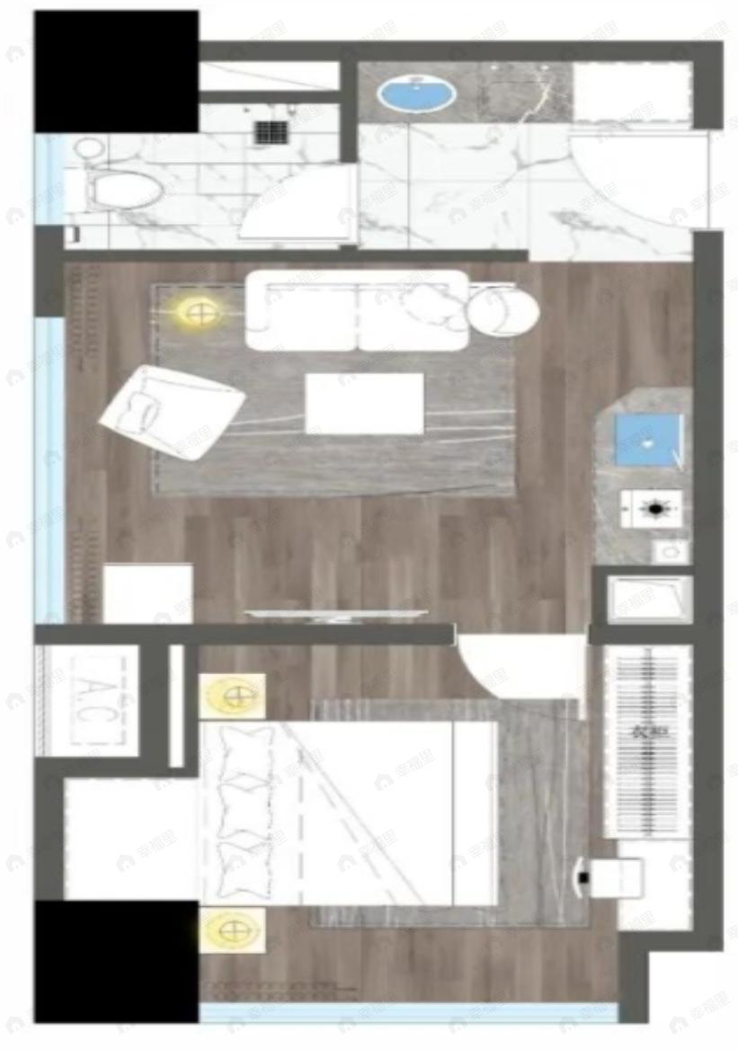 西安广成国际中心1室1厅1卫户型图