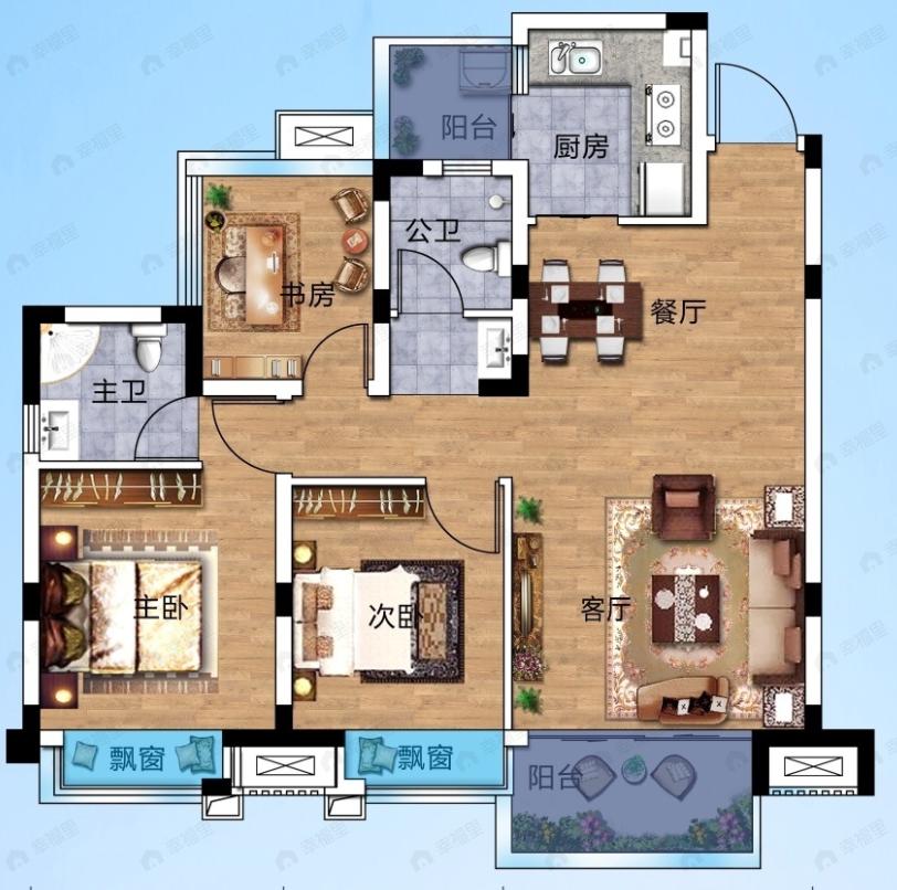 交投·新叶城3室2厅2卫户型图