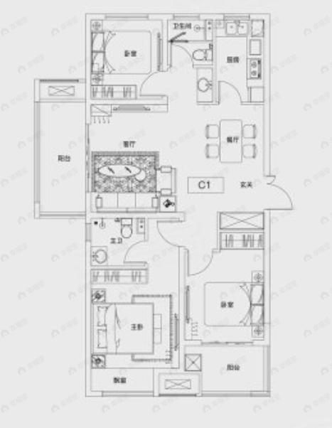 建业贰号城邦3室2厅2卫户型图
