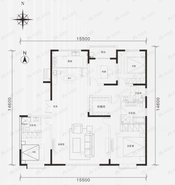 翠景台4室2厅3卫户型图