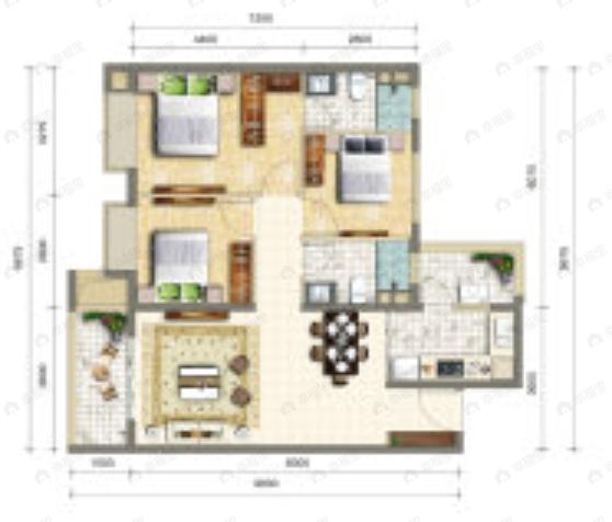 大华公园天下3室2厅2卫户型图