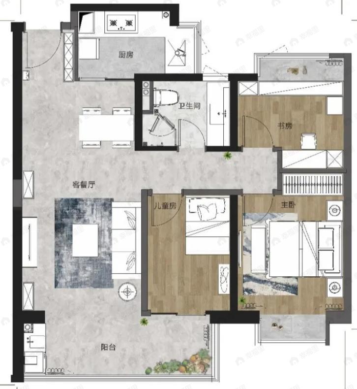 首创未来之城3室2厅1卫户型图