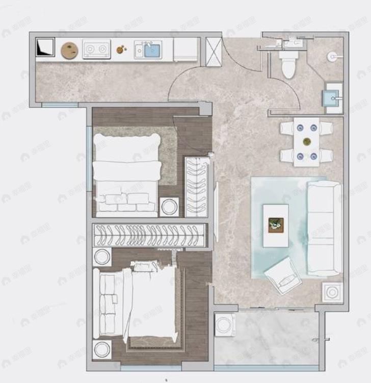 龙湖天第2室2厅1卫户型图