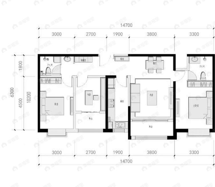 榆中栖云综合体3室2厅2卫户型图