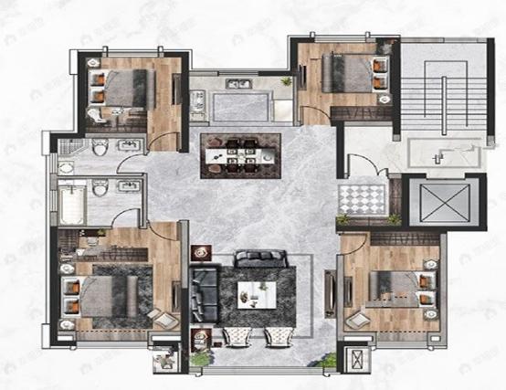 4室2厅2卫建面144平南|北户型图