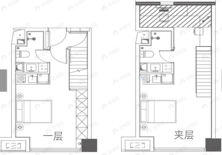2室1厅2卫建面45平户型图
