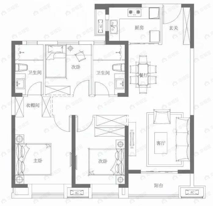 武地汉阳印象3室2厅2卫户型图