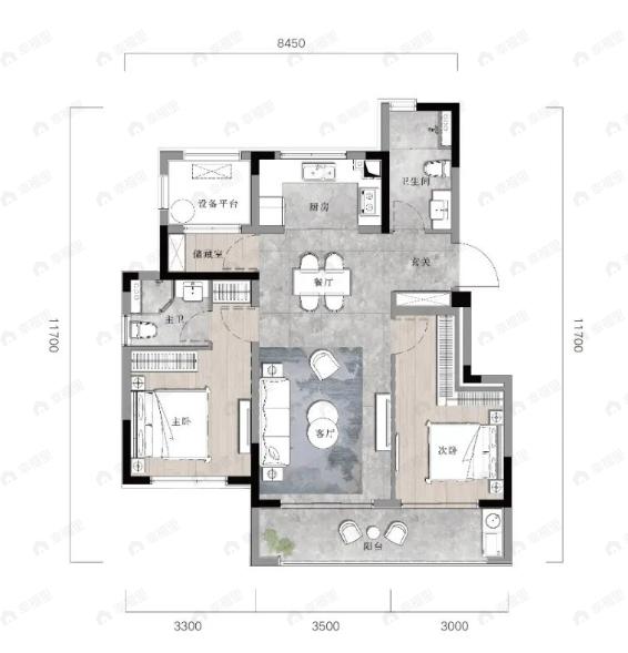 如沐清晖城2室2厅2卫户型图