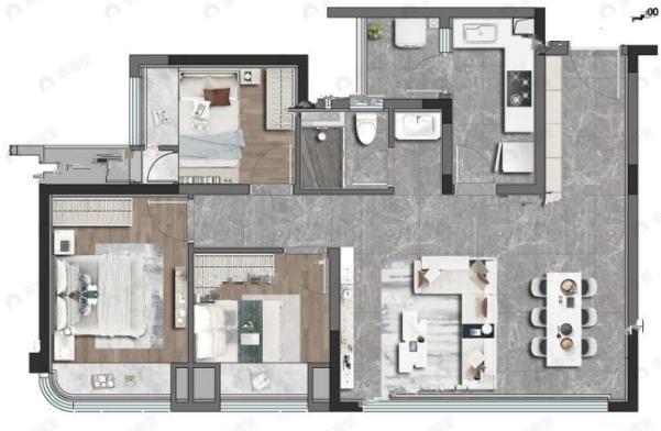 中海寰宇时代璟悦3室2厅1卫户型图