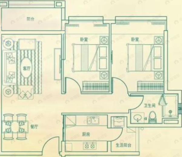 美林湖2室2厅1卫户型图