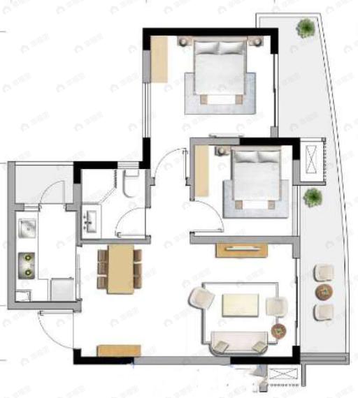 梦享春山可望2室1厅1卫户型图