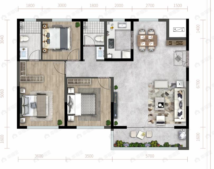 中铁琉森水岸3室2厅2卫户型图