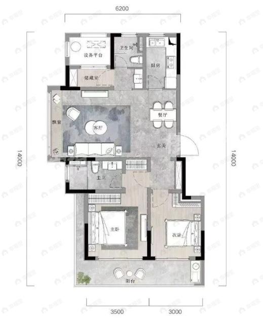 如沐清晖城2室2厅2卫户型图