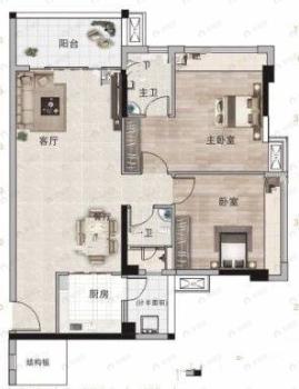 金御轩花园2室2厅2卫户型图