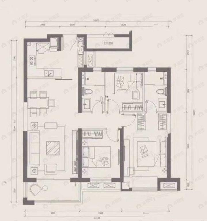 万科金域国际3室2厅2卫户型图
