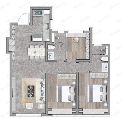 中海峰境南开3室2厅2卫户型图
