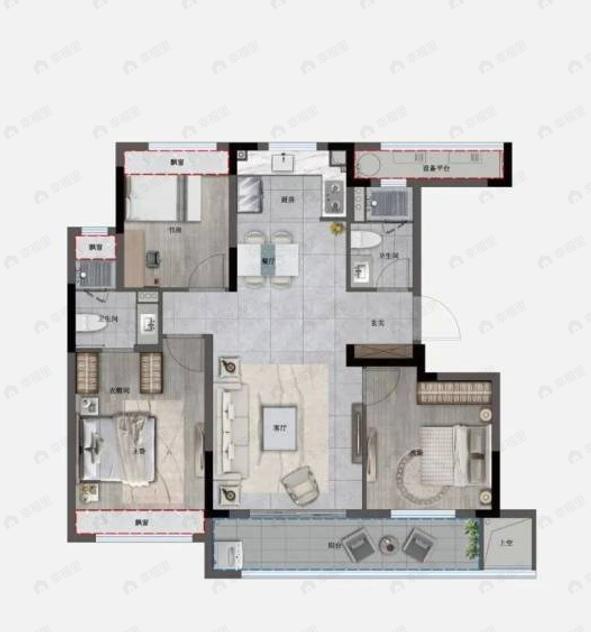 中天宸著锦庭3室2厅2卫户型图