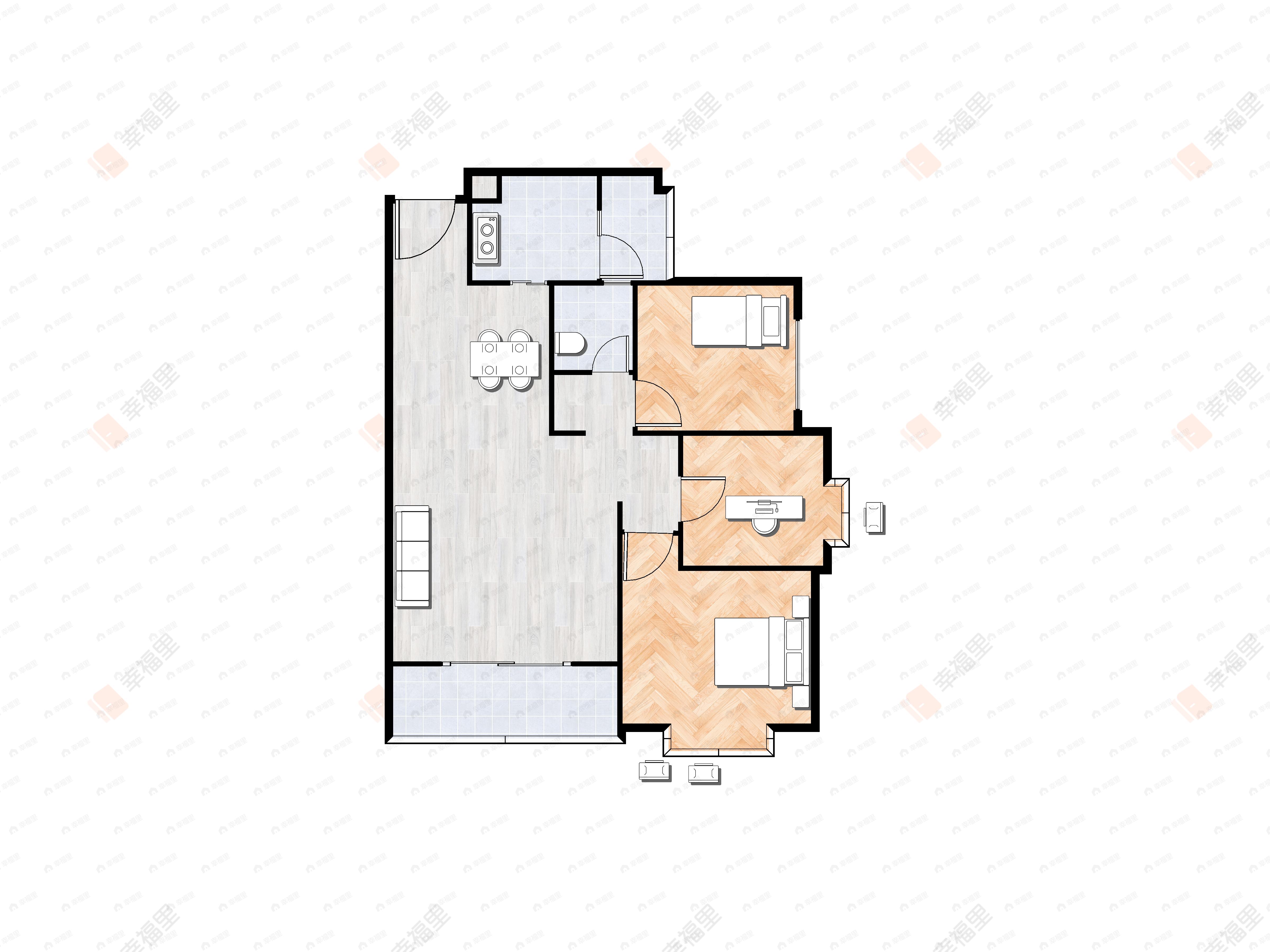 3室2厅1卫建面105平南户型图