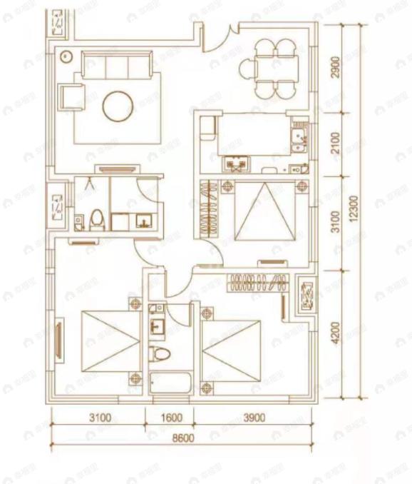 北科建水岸雁栖3室2厅2卫户型图