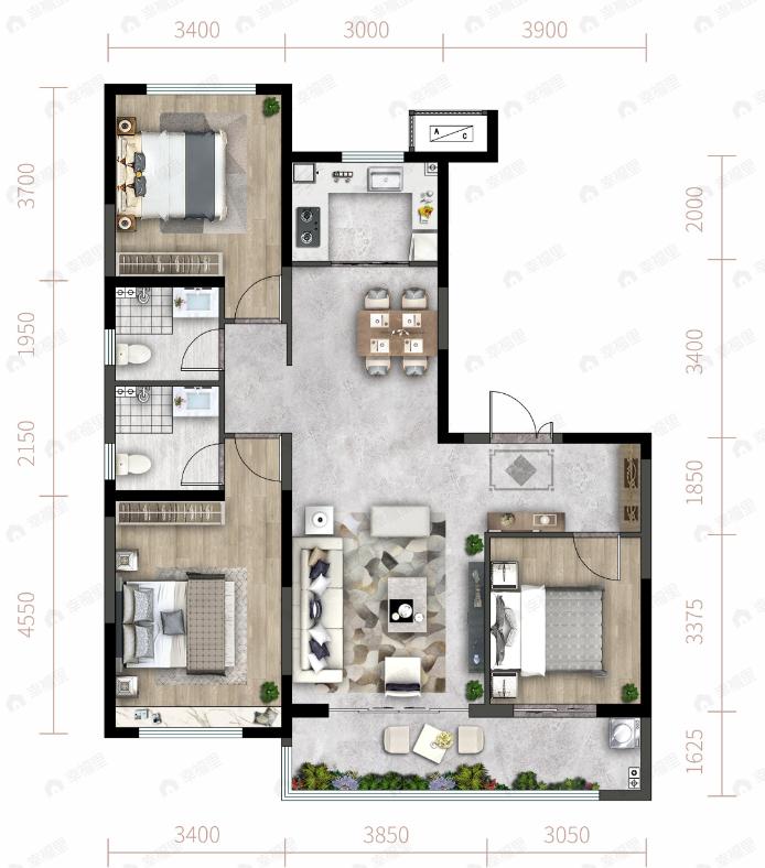 中铁琉森水岸3室2厅2卫户型图