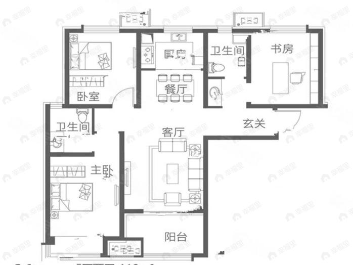 建业定鼎府3室2厅2卫户型图