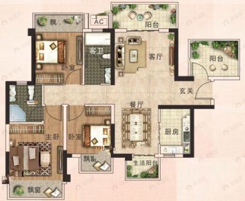 天隆江湾学府3室2厅2卫户型图