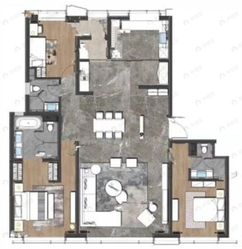 3室2厅3卫建面200平南|北户型图