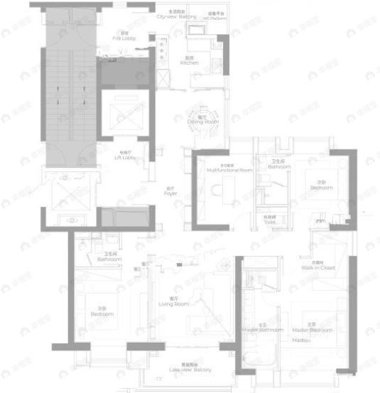 华润万象城幸福里4室2厅3卫户型图