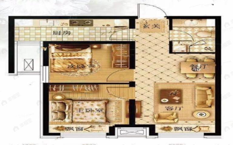 2室2厅1卫建面65平南|北户型图
