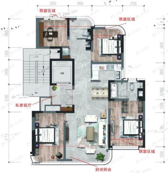 融大新外滩4室3厅2卫户型图