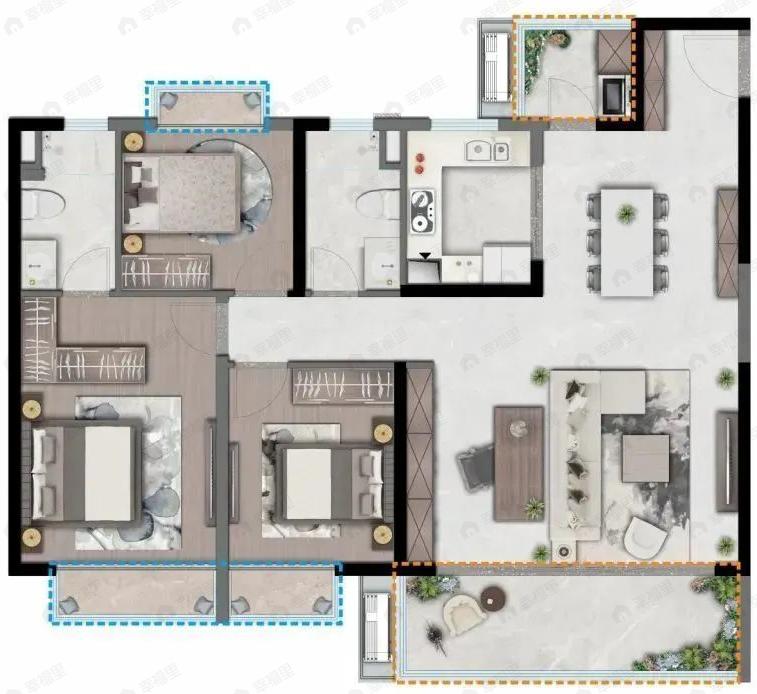 保利明玥半山3室2厅2卫户型图