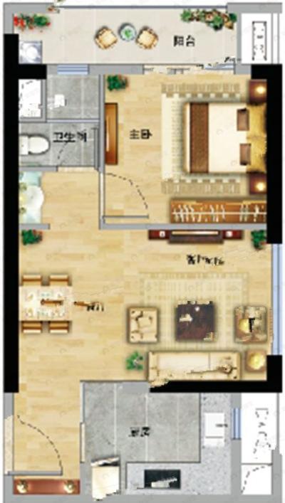 远洋天境1室2厅1卫户型图