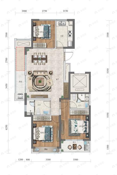 绿城诚园3室2厅2卫户型图