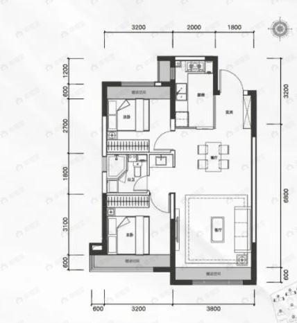 宝裕悦兰湾观萃2室2厅1卫户型图