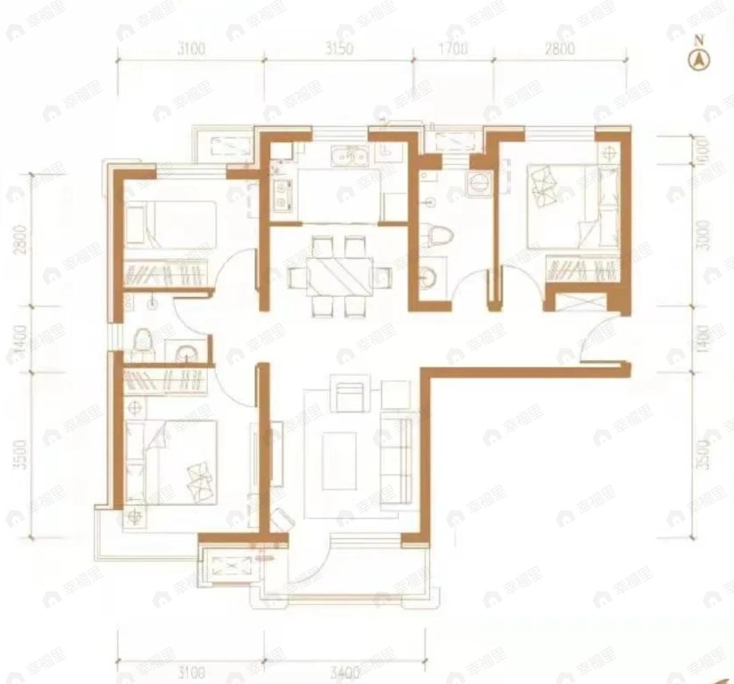 空港学府3室2厅2卫户型图