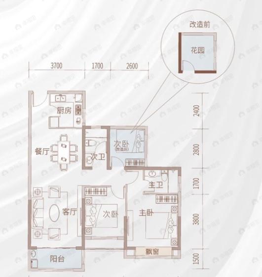 舜元臻园3室2厅2卫户型图